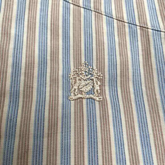 Oleg Cassini For Boonshaft Vintage Dress Shirt Mens 16 33 Brown Blue Striped USA - Picture 3 of 14